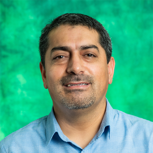 Levent Bulut posing in front of green background. 